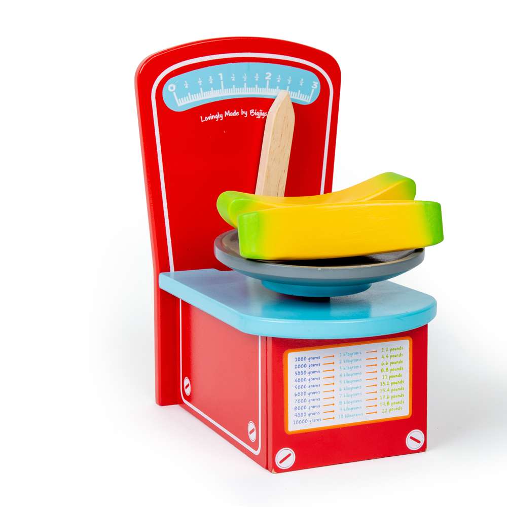 Bigjigs Toys Wooden Kitchen Scales Toy for Kids Play Shop and Kitchen Role Play