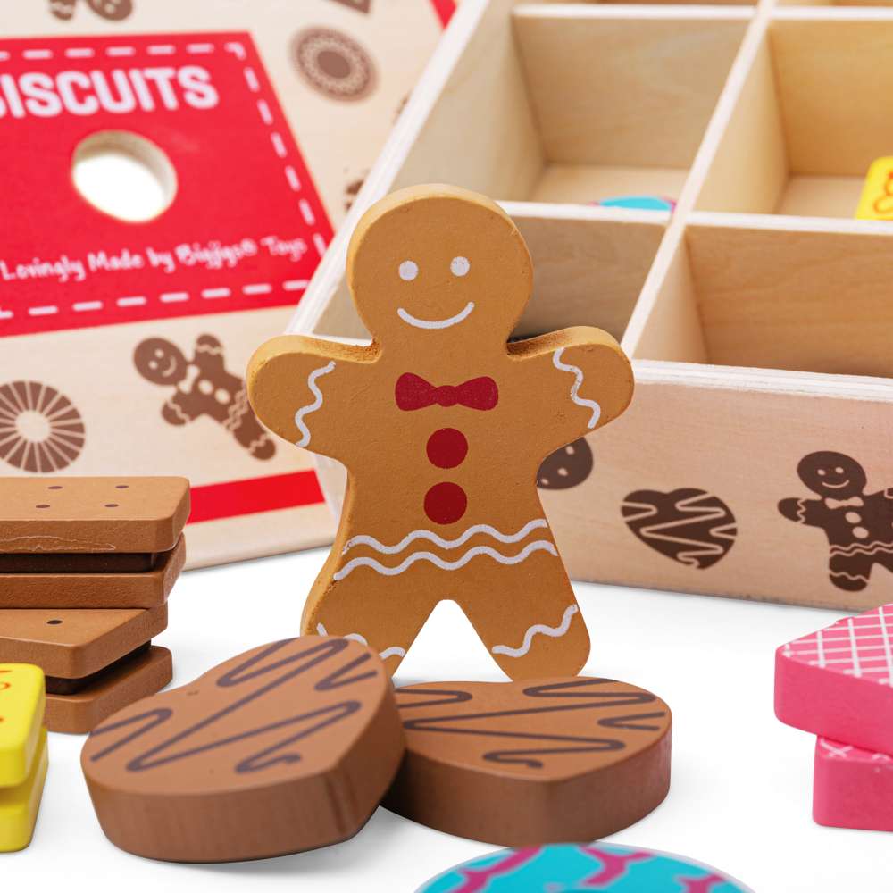 Bigjigs Toys Wooden Biscuit Box Toy Food Set with 16 Pieces 3 Years+