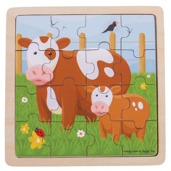Bigjigs Toys Wooden Cow and Calf Jigsaw Puzzle 16 Pieces