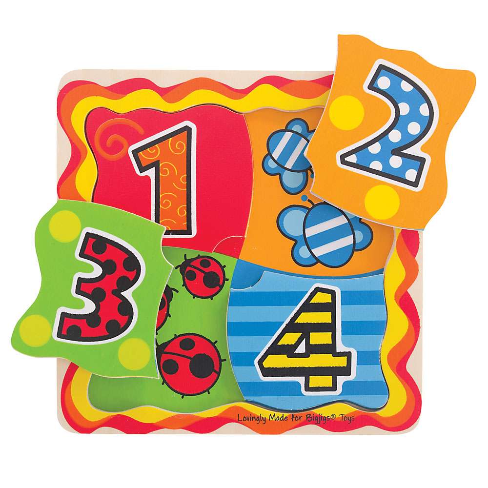 Bigjigs Toys Wooden Number Matching Puzzle Educational Toy for Toddlers 4 Pieces