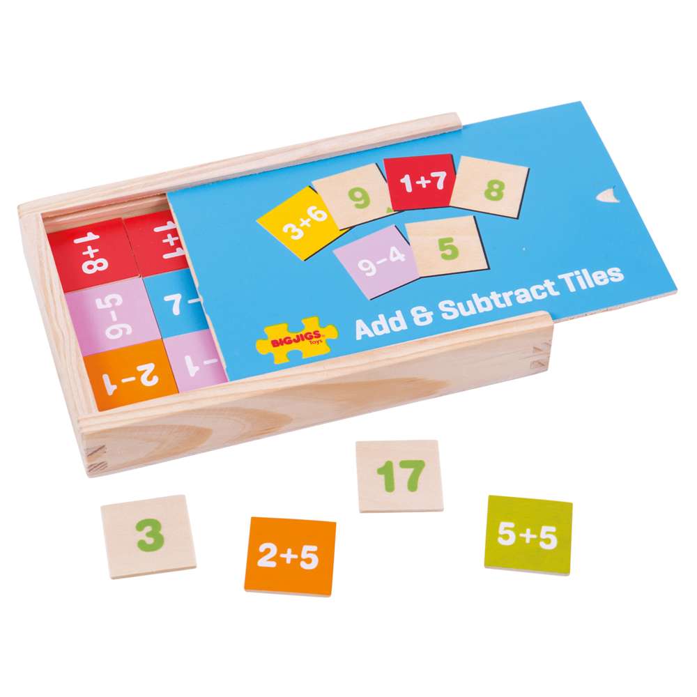 Bigjigs Toys Wooden Add and Subtract Box Educational Maths Toy with 81 Play Pieces