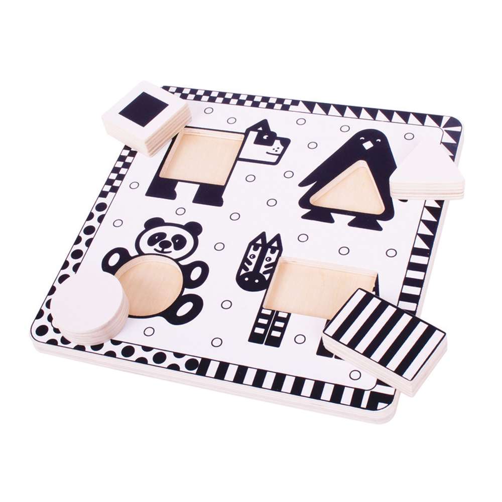 Bigjigs Toys Black and White Wooden Chunky Animal Puzzle for Babies and Toddlers 4 Pieces