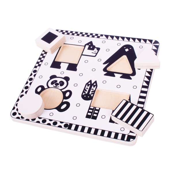 Bigjigs Toys Black and White Wooden Chunky Animal Puzzle for Babies and Toddlers 4 Pieces