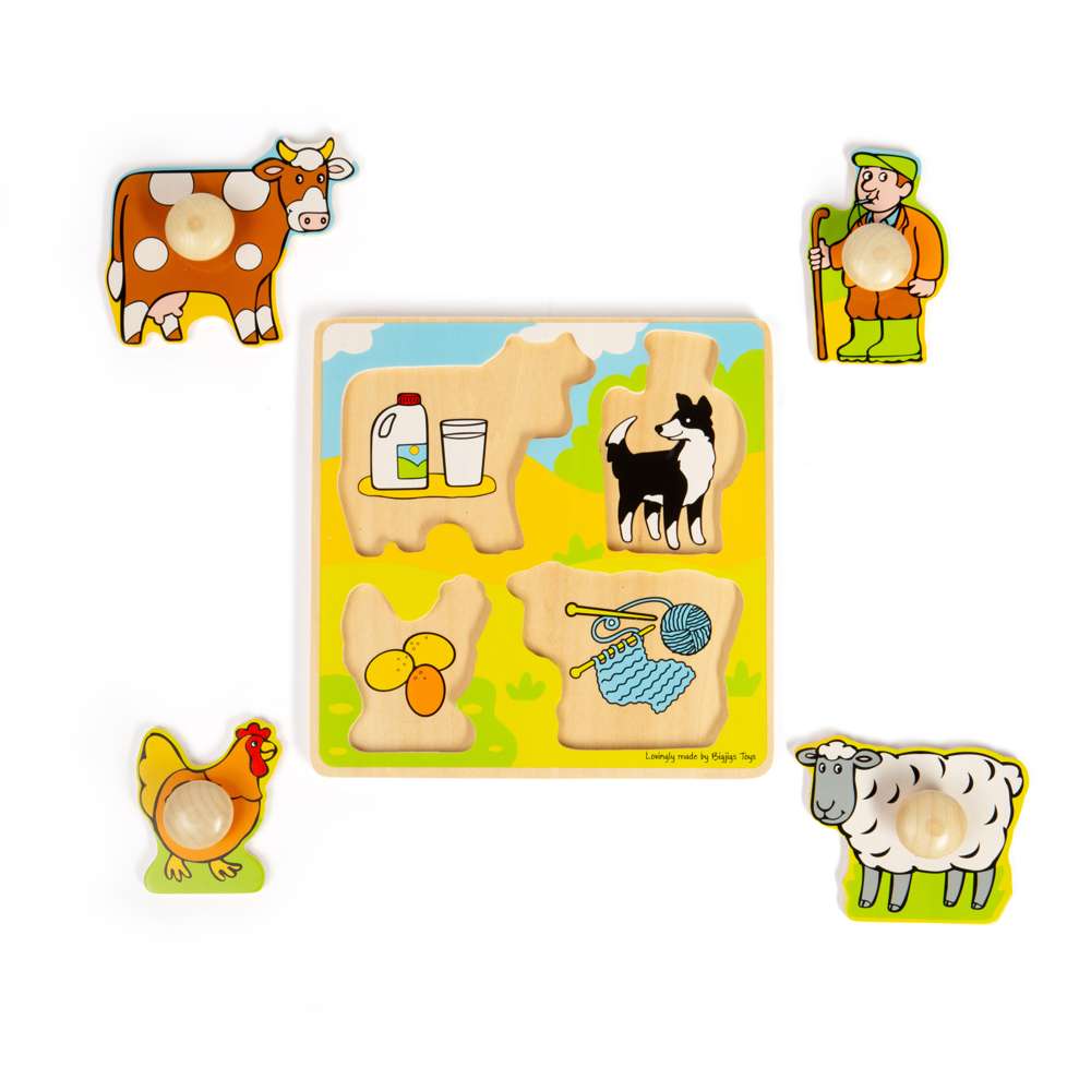 Bigjigs Toys My First Peg Puzzle Farm Wooden Educational Toy for Toddlers 12 Months +