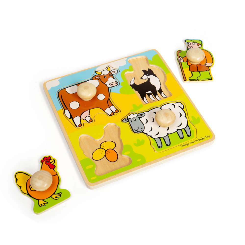 Bigjigs Toys My First Peg Puzzle Farm Wooden Educational Toy for Toddlers 12 Months +