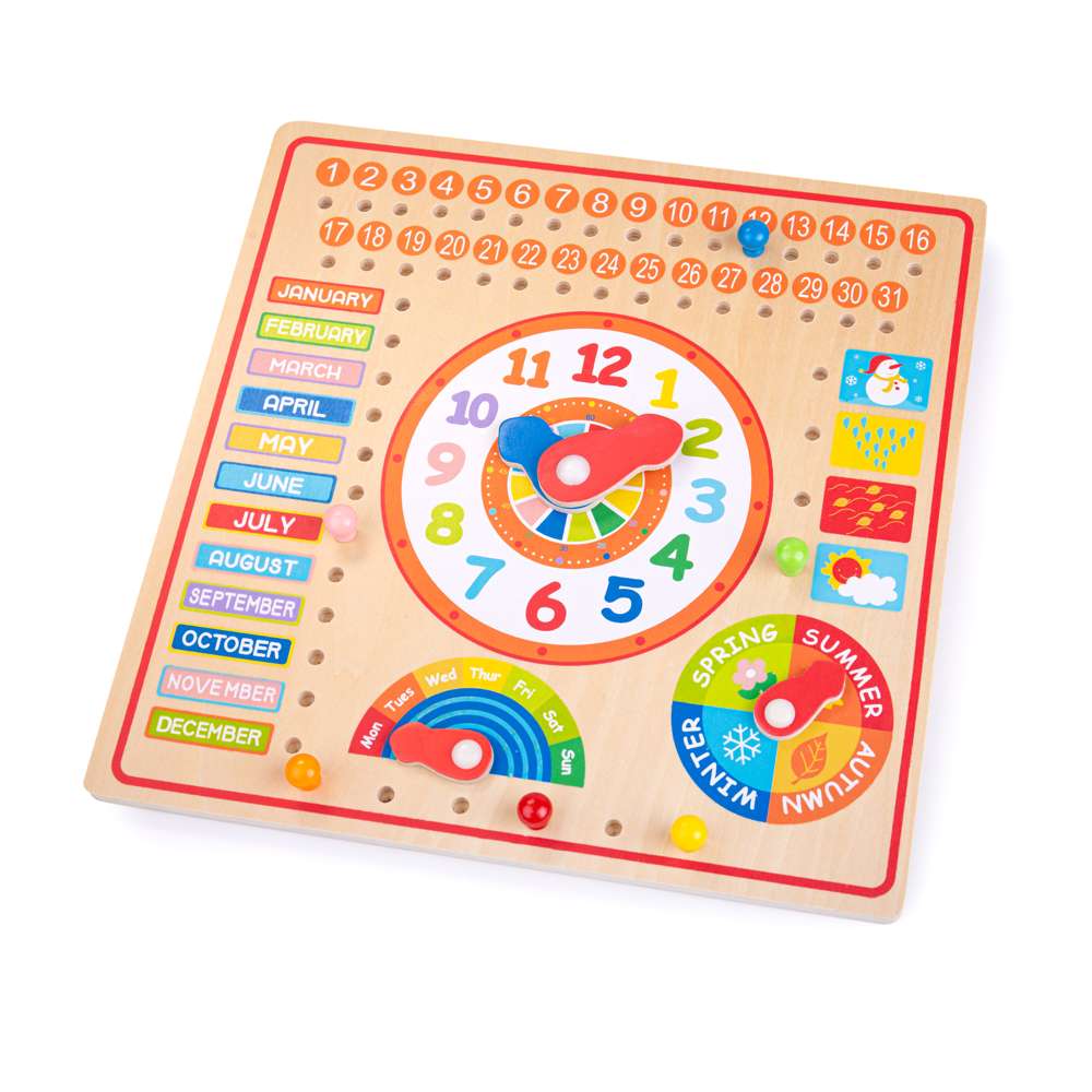 Bigjigs Toys Wooden Clock and Calendar Educational Toy for Kids 3 Years+