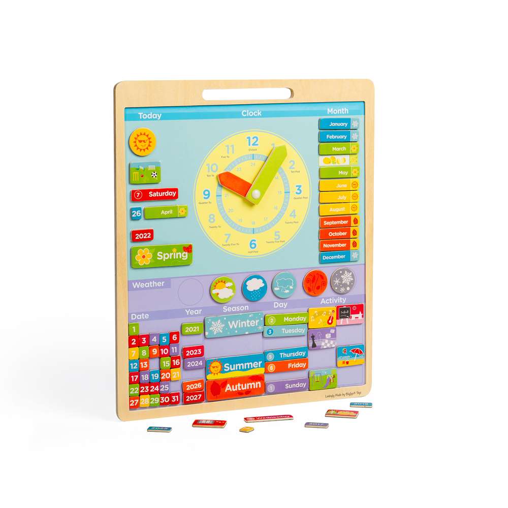 Bigjigs Toys Magnetic Weather Board Educational Calendar Clock Toy with 73 Pieces