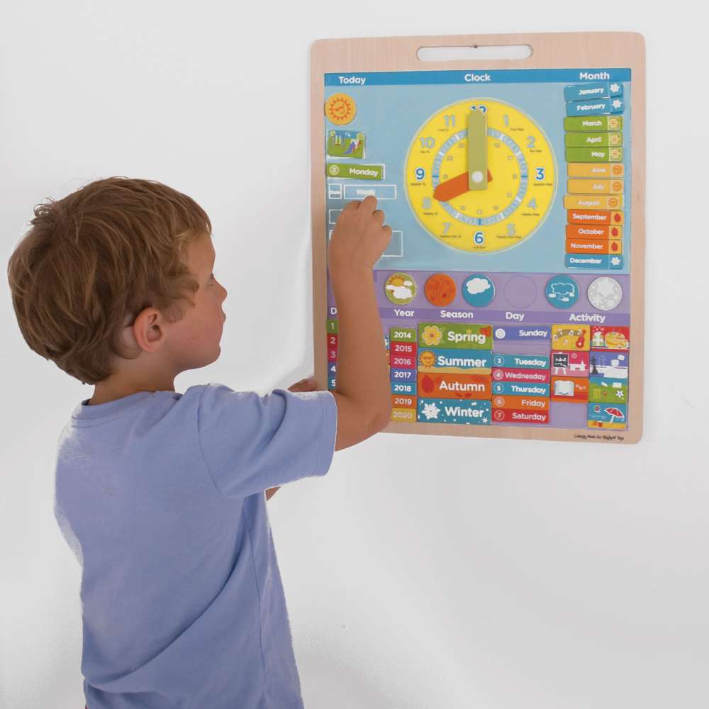 Bigjigs Toys Magnetic Weather Board Educational Calendar Clock Toy with 73 Pieces