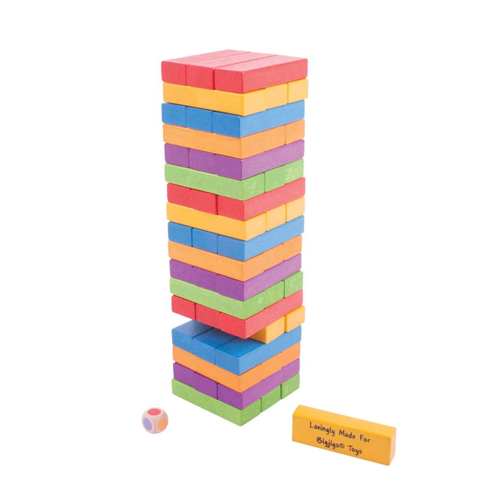Bigjigs Toys Wooden Stacking Tower Game Colourful Building Blocks for Kids 3 Years Plus