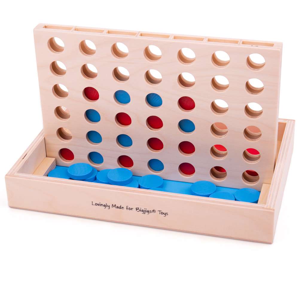 Bigjigs Toys Four in a Row Wooden Strategy Board Game for Kids 3 Years Plus