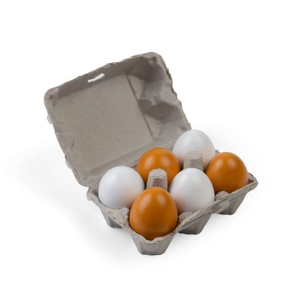 Bigjigs Toys Wooden Eggs in a Carton Kids Kitchen Role Play Set 7 Pieces