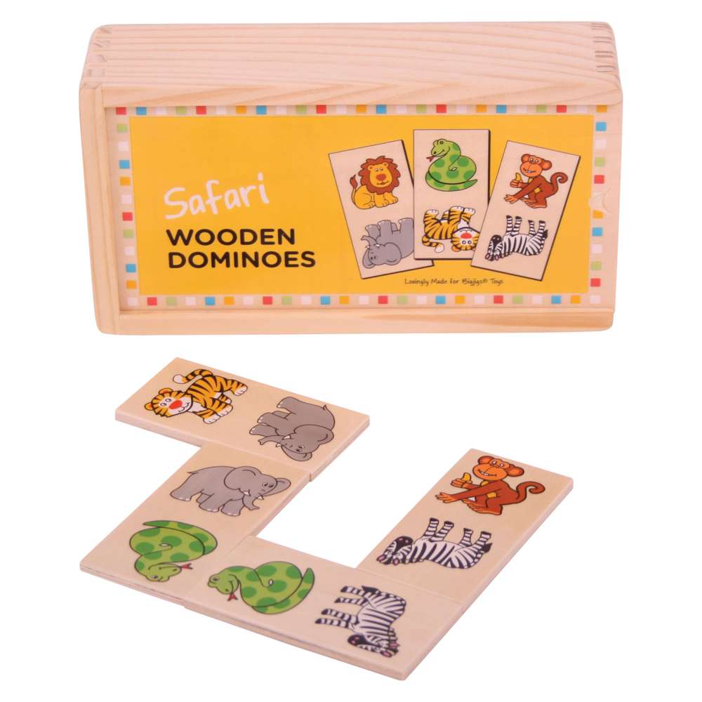 Bigjigs Toys Wooden Dominoes Game in Storage Box 28 Pieces