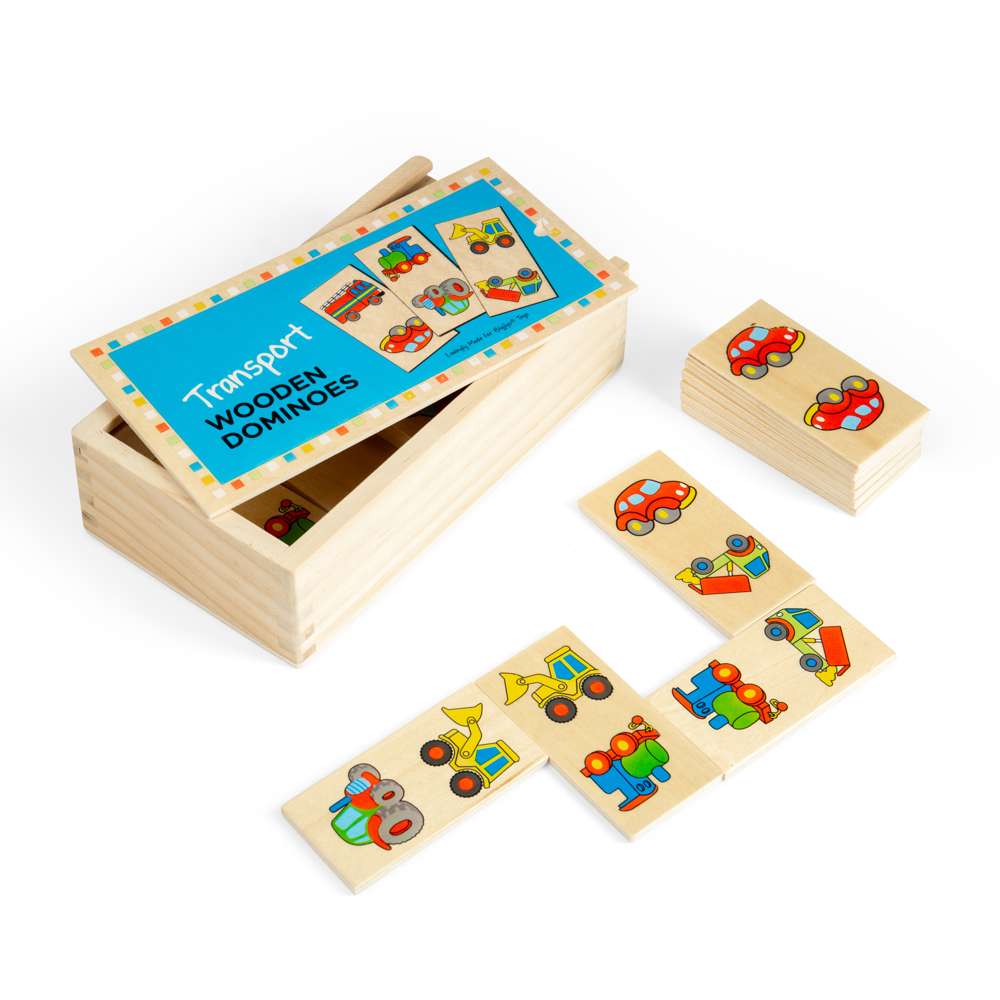 Bigjigs Toys Chunky Wooden Dominoes Game with Storage Box 28 Pieces