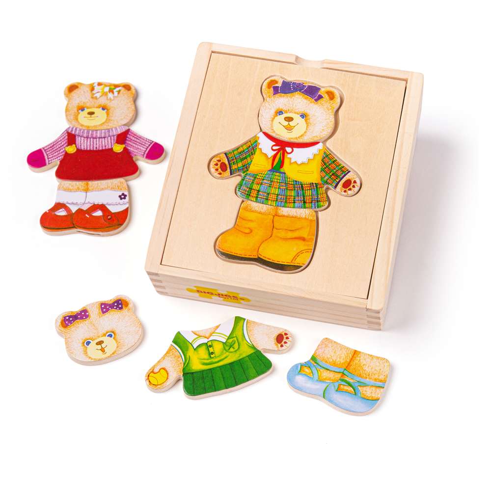 Bigjigs Toys Wooden Bear Dress Up Puzzle Educational Matching Toy 18 Pieces