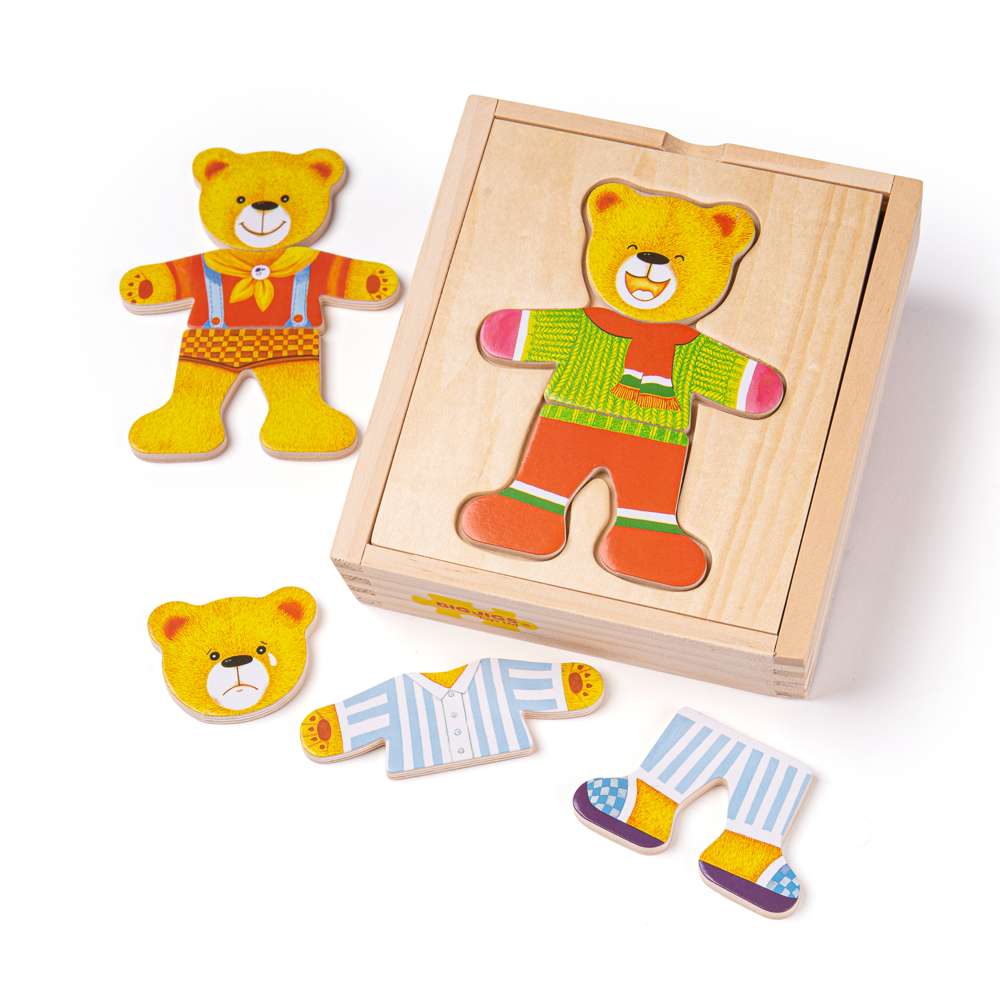 Bigjigs Toys Wooden Teddy Bear Dress Up Puzzle Educational Matching Toy 18 Pieces
