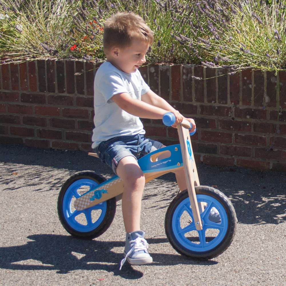 Bigjigs Toys My First Balance Bike Blue Wooden Toddler Training Bicycle