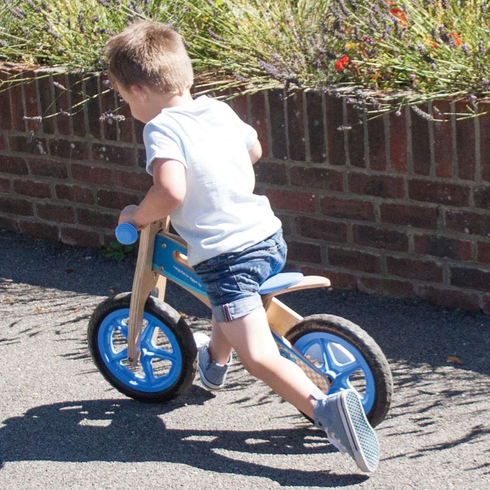 Bigjigs Toys My First Balance Bike Blue Wooden Toddler Training Bicycle
