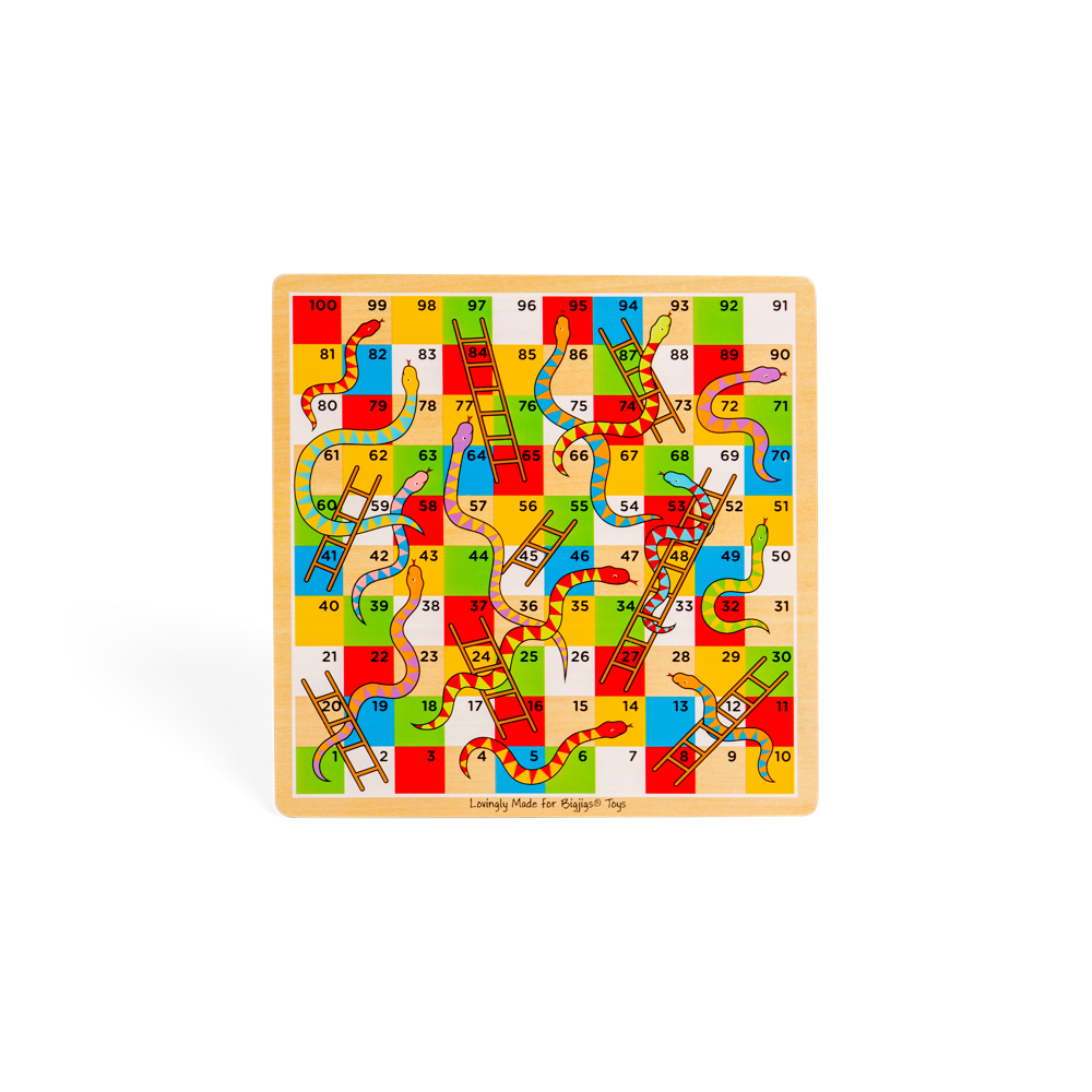 Bigjigs Toys Wooden Snakes and Ladders Traditional Family Board Game for Kids 3 Years Plus