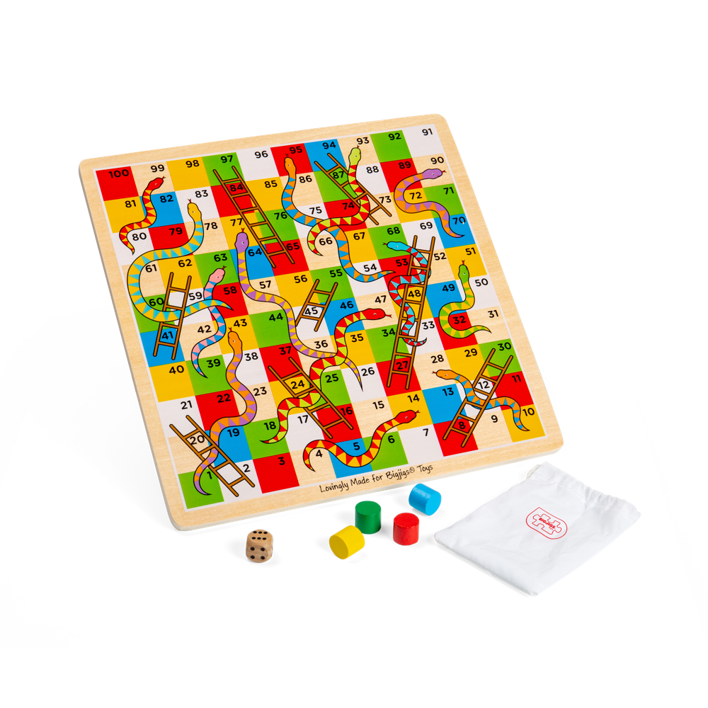 Bigjigs Toys Wooden Snakes and Ladders Traditional Family Board Game for Kids 3 Years Plus