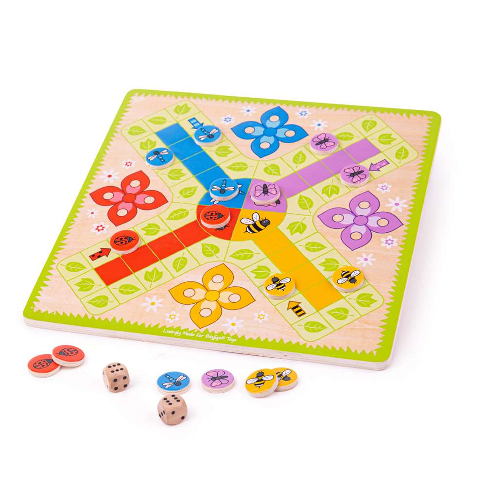 Bigjigs Toys Wooden Ludo Board Game with 24 Animal Counters for Kids 3 Years +