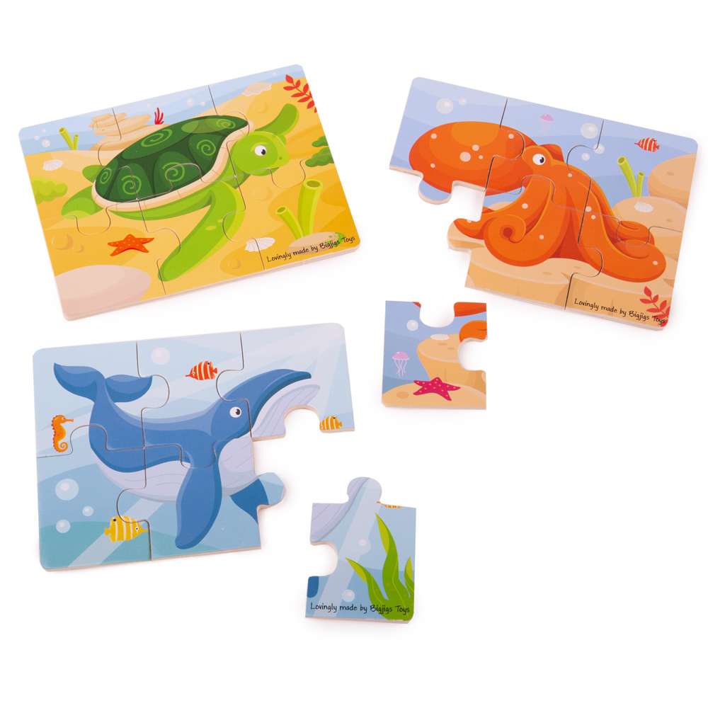 Bigjigs Toys Wooden Ocean Under the Sea Educational Puzzles Set of 3
