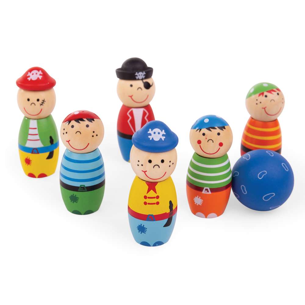 Bigjigs Toys Wooden Skittles Game Eco Friendly Sports Toy Set with 7 Pieces