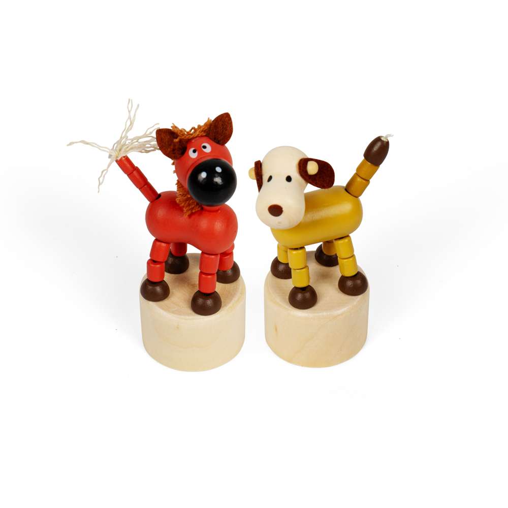Bigjigs Toys Wooden Dancing Farm Animals Sustainable Wood Toy Push Up Press Base Stocking Filler