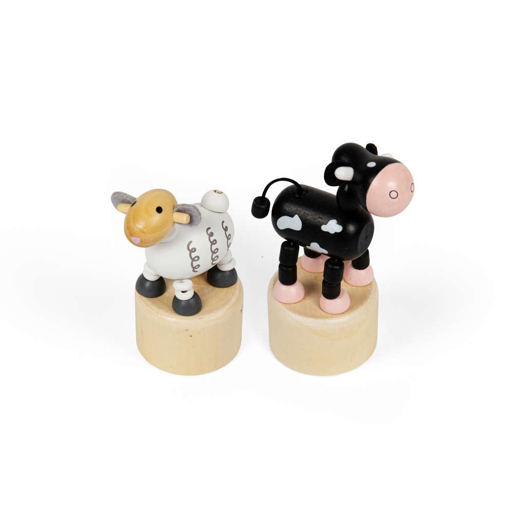 Bigjigs Toys Wooden Dancing Farm Animals Push Up Toy