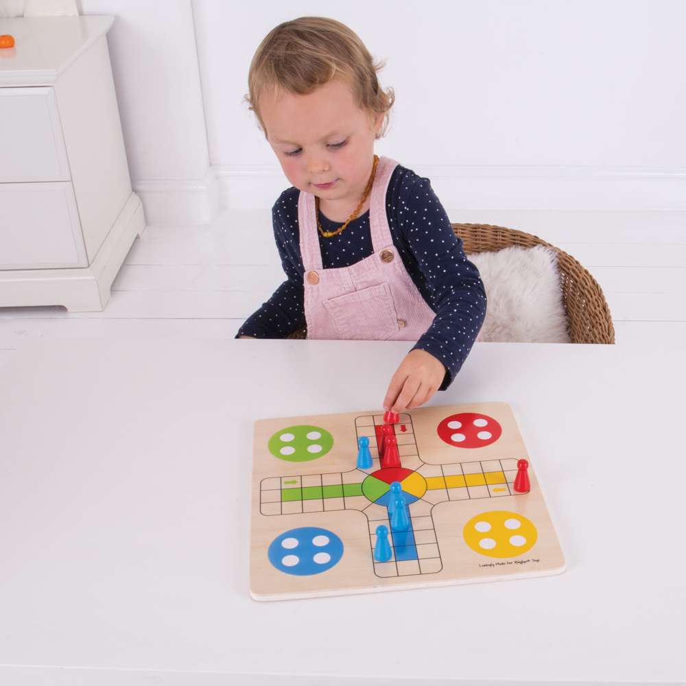 Bigjigs Toys Wooden Ludo Set Eco Friendly Strategy Game for Kids 17 Pieces