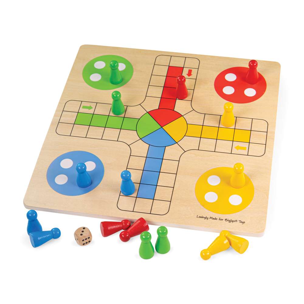 Bigjigs Toys Wooden Ludo Set Eco Friendly Strategy Game for Kids 17 Pieces