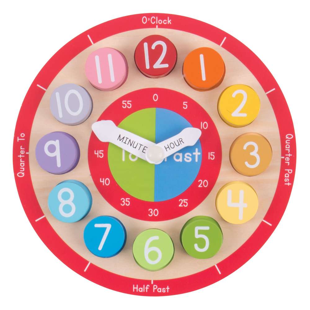 Bigjigs Toys Wooden Teaching Clock Educational Shape Sorter Toy for Telling Time 18 Months Plus
