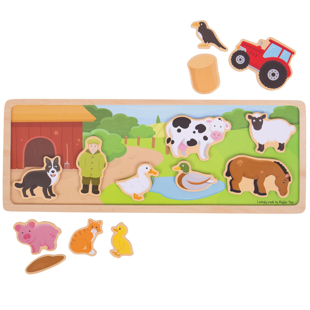 Bigjigs Toys Farm Magnetic Board with 14 Wooden Magnets for Children Nursery and Bedroom Wall Decor