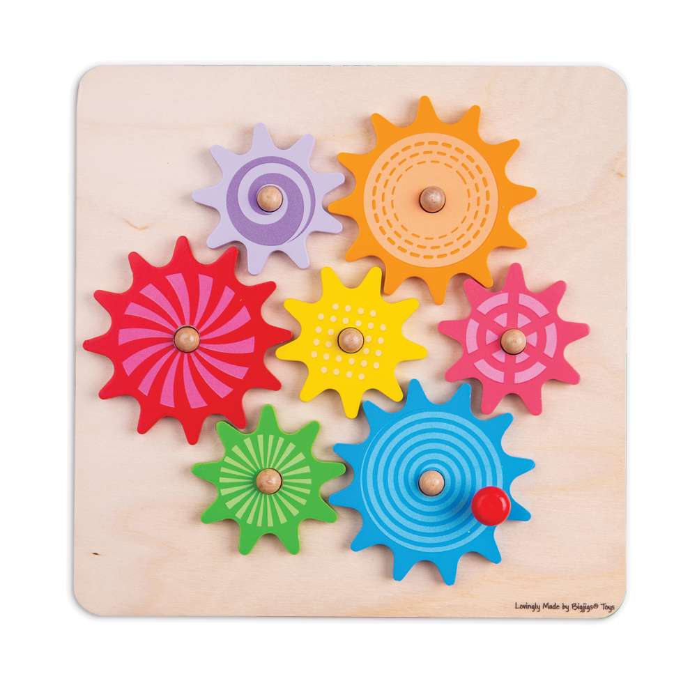 Bigjigs Toys Wooden Cog Puzzle Educational Colouring Spinning Toy 18 Months Plus