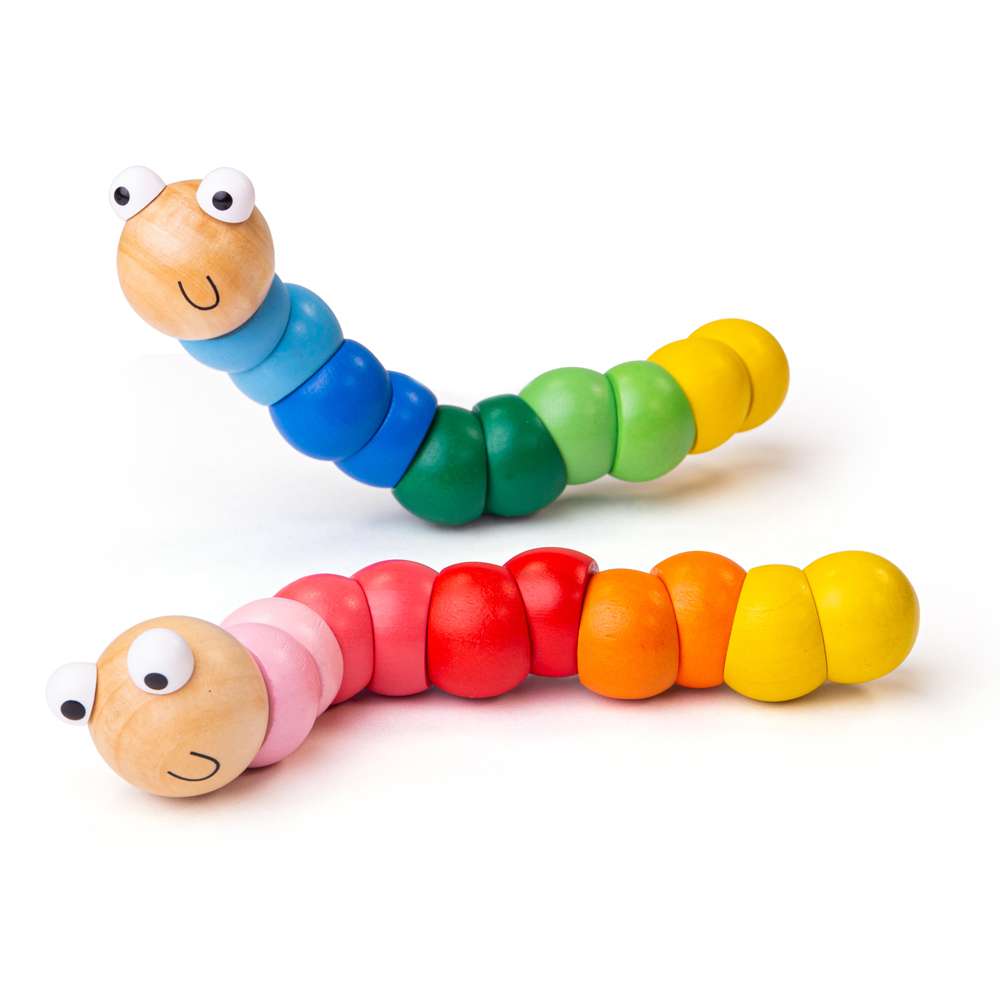 Bigjigs Toys Wooden Wiggly Worm Baby Toy 2 Pack