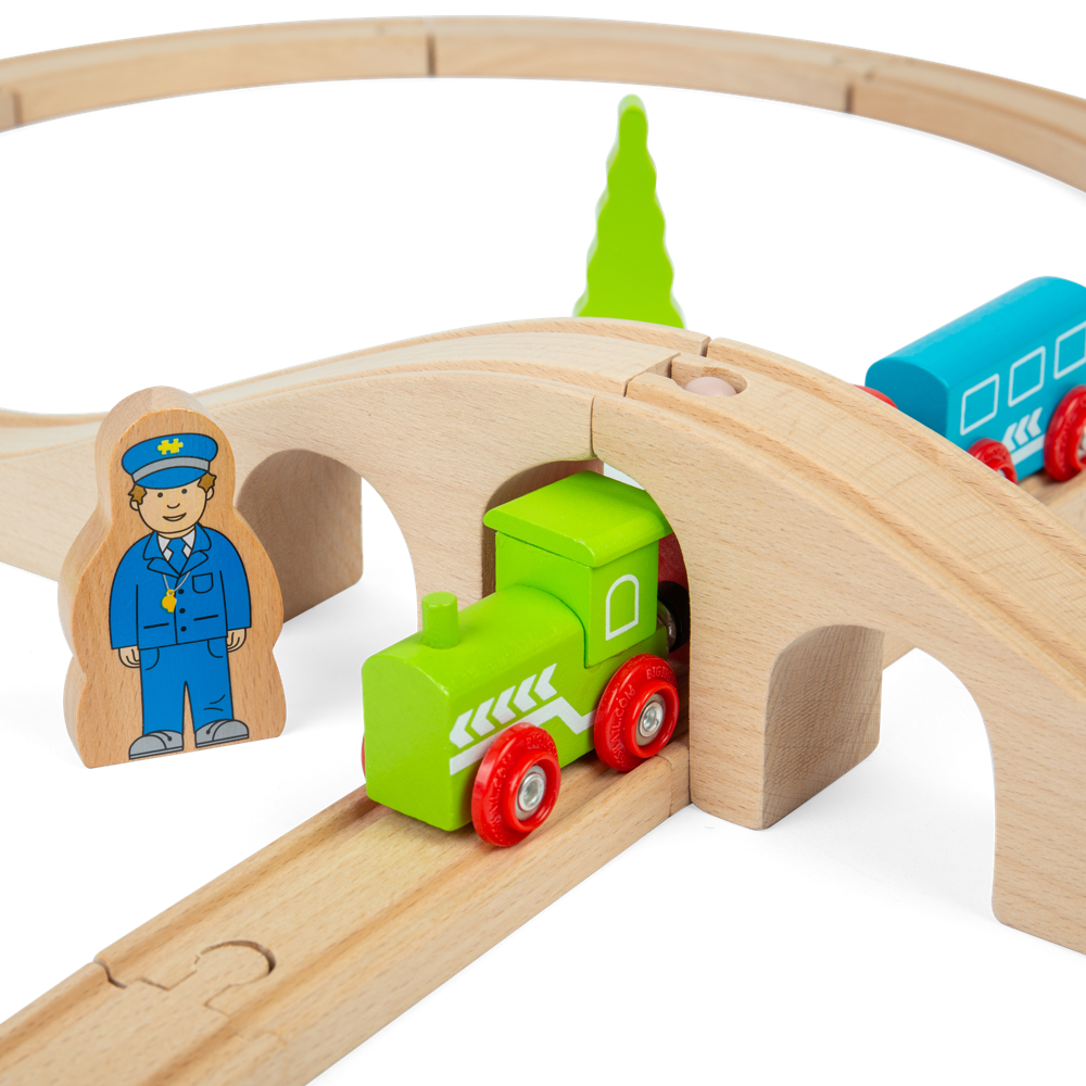 Bigjigs Rail Figure of Eight Wooden Train Set with Engines and Accessories 20 Pieces