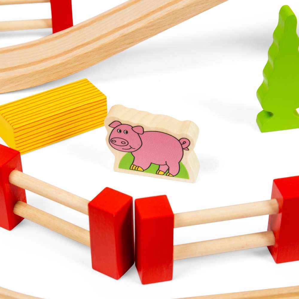 Bigjigs Rail Road and Rail Wooden Train Set 90 Piece Kids Toy Railway with Level Crossing and Accessories
