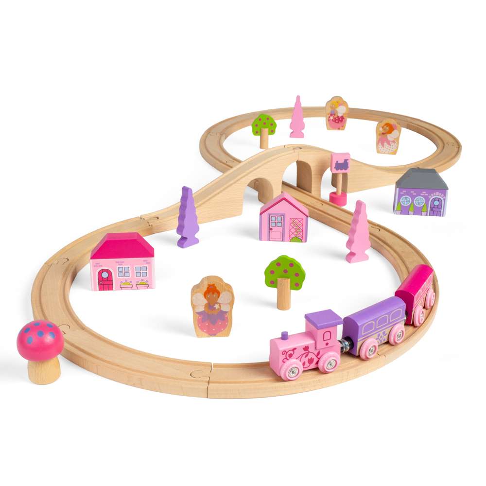 Bigjigs Rail Fairy Pink Wooden Train Set for Kids with 35 Play Pieces