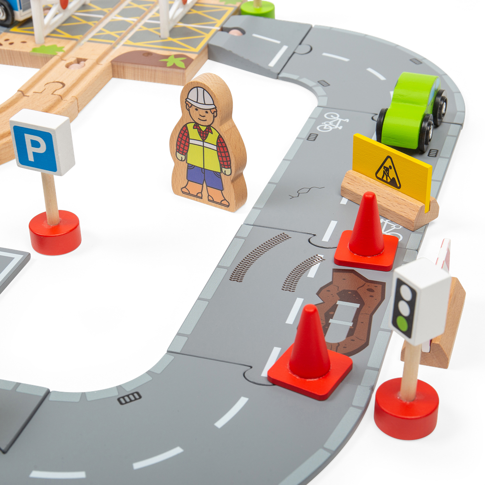 Bigjigs Rail City Road and Railway Wooden Train Set 105 Pieces