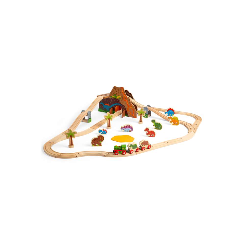Bigjigs Rail Dinosaur Train Set 49 Piece Wooden Railway with Track and Accessories