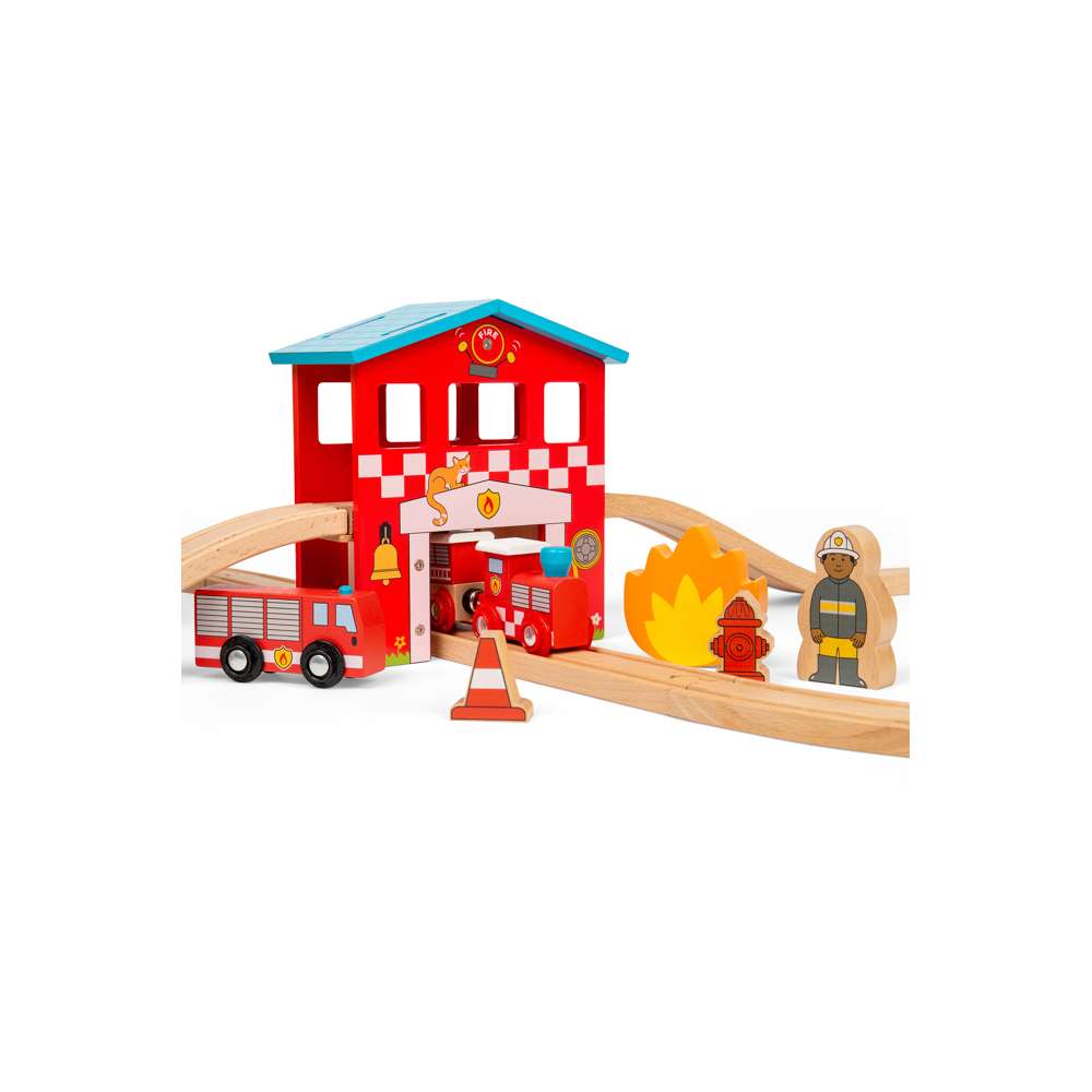 Bigjigs Rail Fire and Rescue Wooden Train Set with 39 Play Pieces