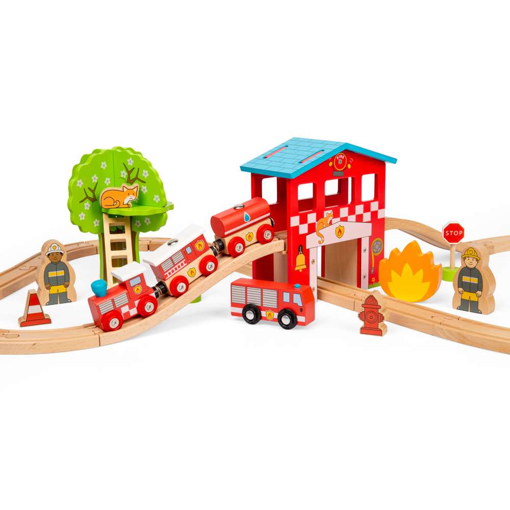 Bigjigs Rail Fire and Rescue Wooden Train Set with 39 Play Pieces
