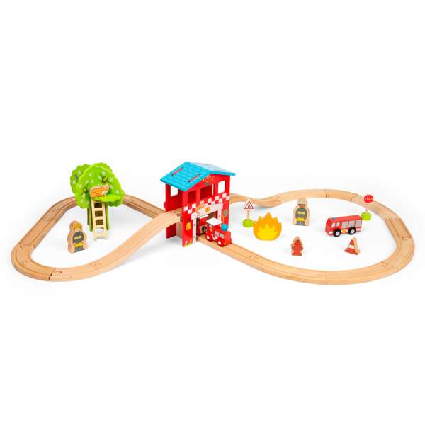 Bigjigs Rail Fire and Rescue Wooden Train Set with 39 Play Pieces