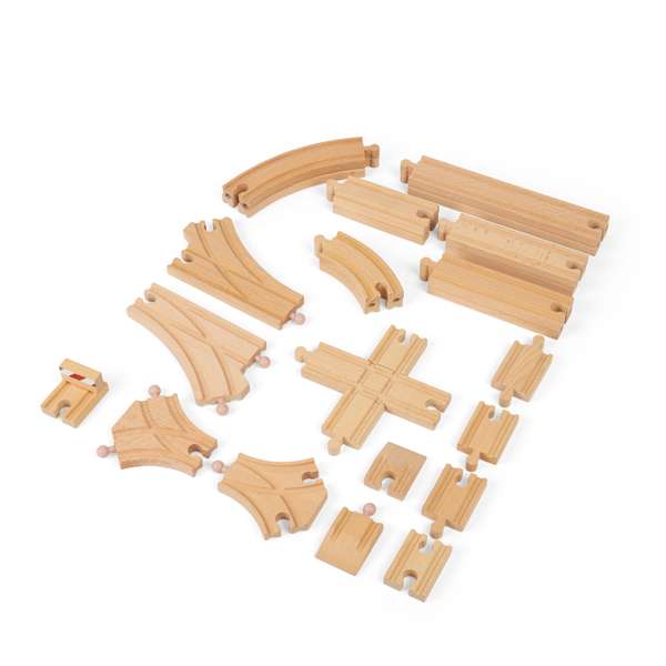 Bigjigs Rail Low Level Wooden Train Track Expansion Pack 25 Pieces