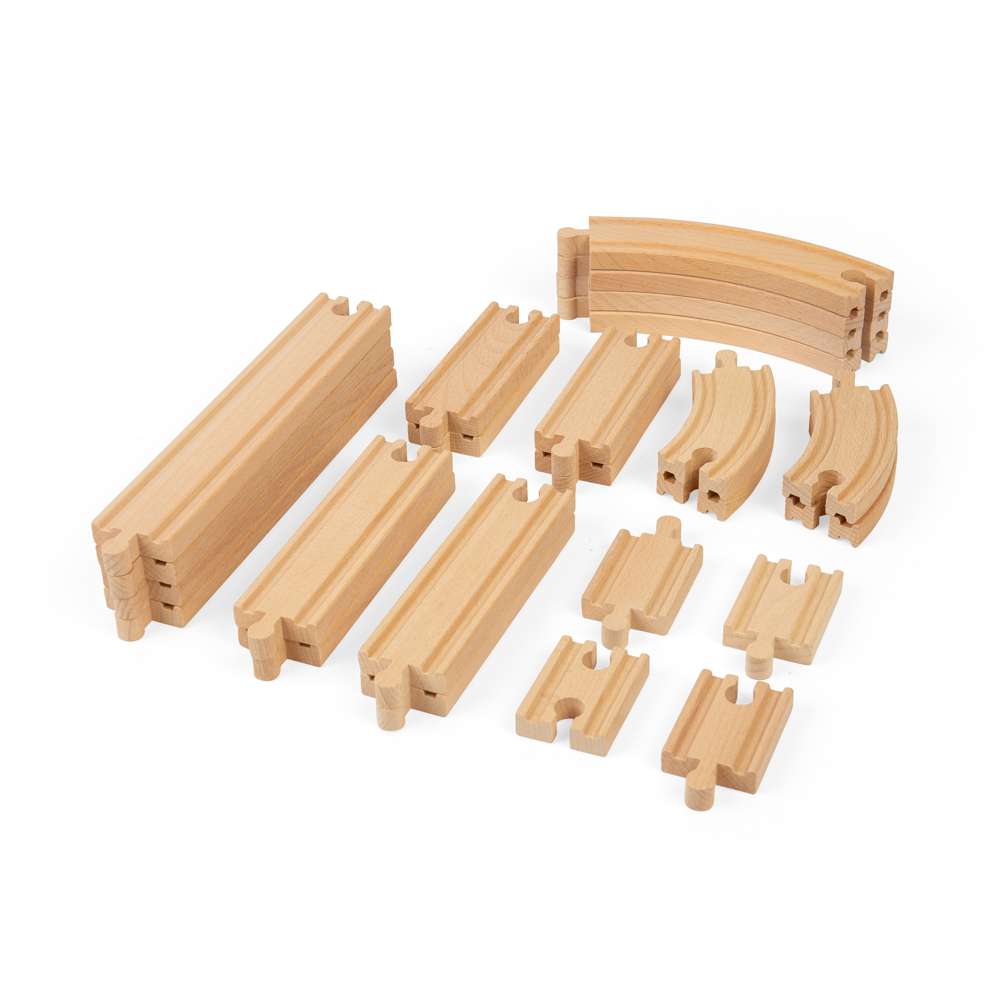 Bigjigs Rail Wooden Train Track Expansion Pack Curves and Straights 24 Pieces