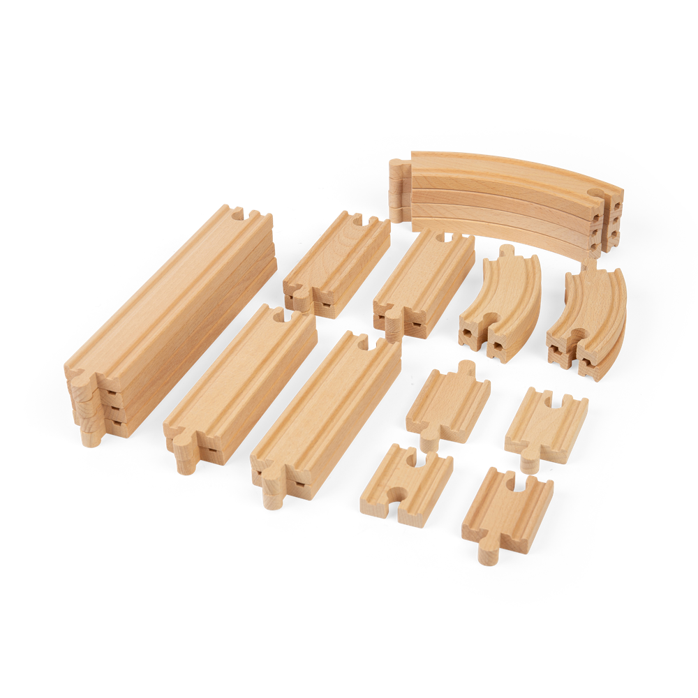 Bigjigs Rail Wooden Train Track Expansion Pack Curves and Straights 24 Pieces