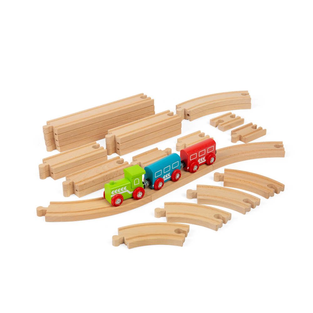 Bigjigs Rail Wooden Train Track Expansion Pack Curves and Straights 24 Pieces