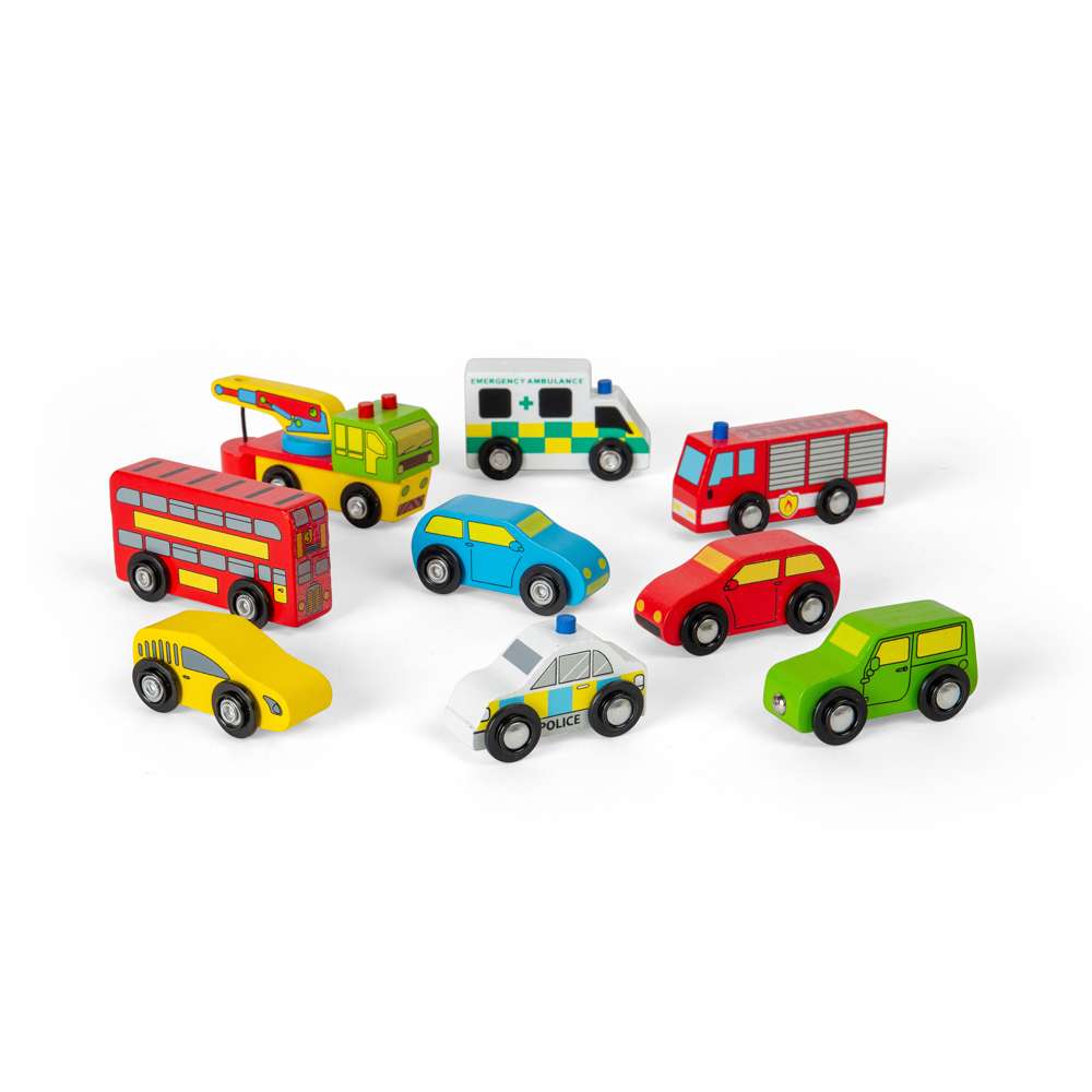 Bigjigs Rail Wooden Vehicle Pack Accessory Set for Train Sets 9 Pieces