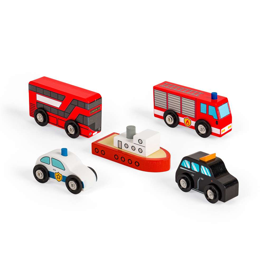 Bigjigs Rail Wooden City Vehicle Set Toy Train Accessories 5 Pieces