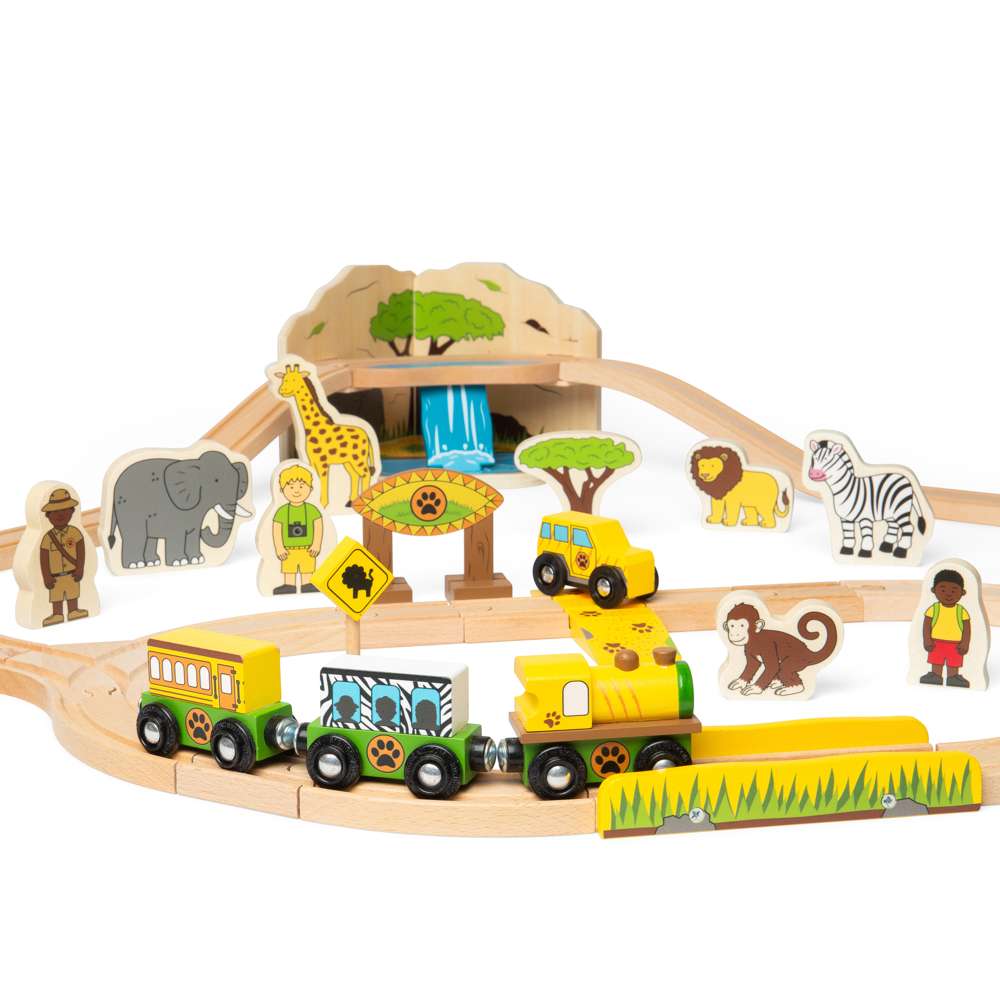 Bigjigs Rail Safari Wooden Train Set 38 Pieces
