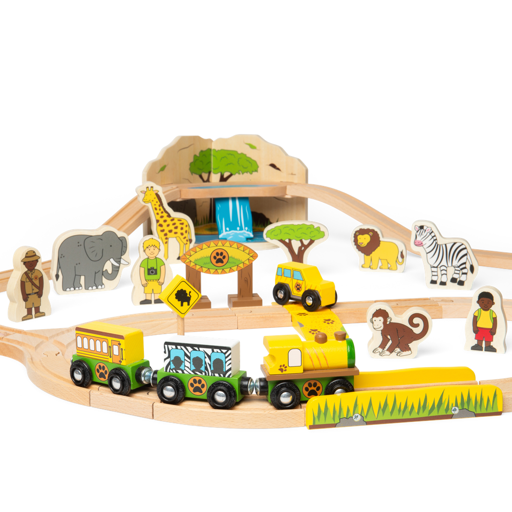 Bigjigs Rail Safari Wooden Train Set 38 Pieces